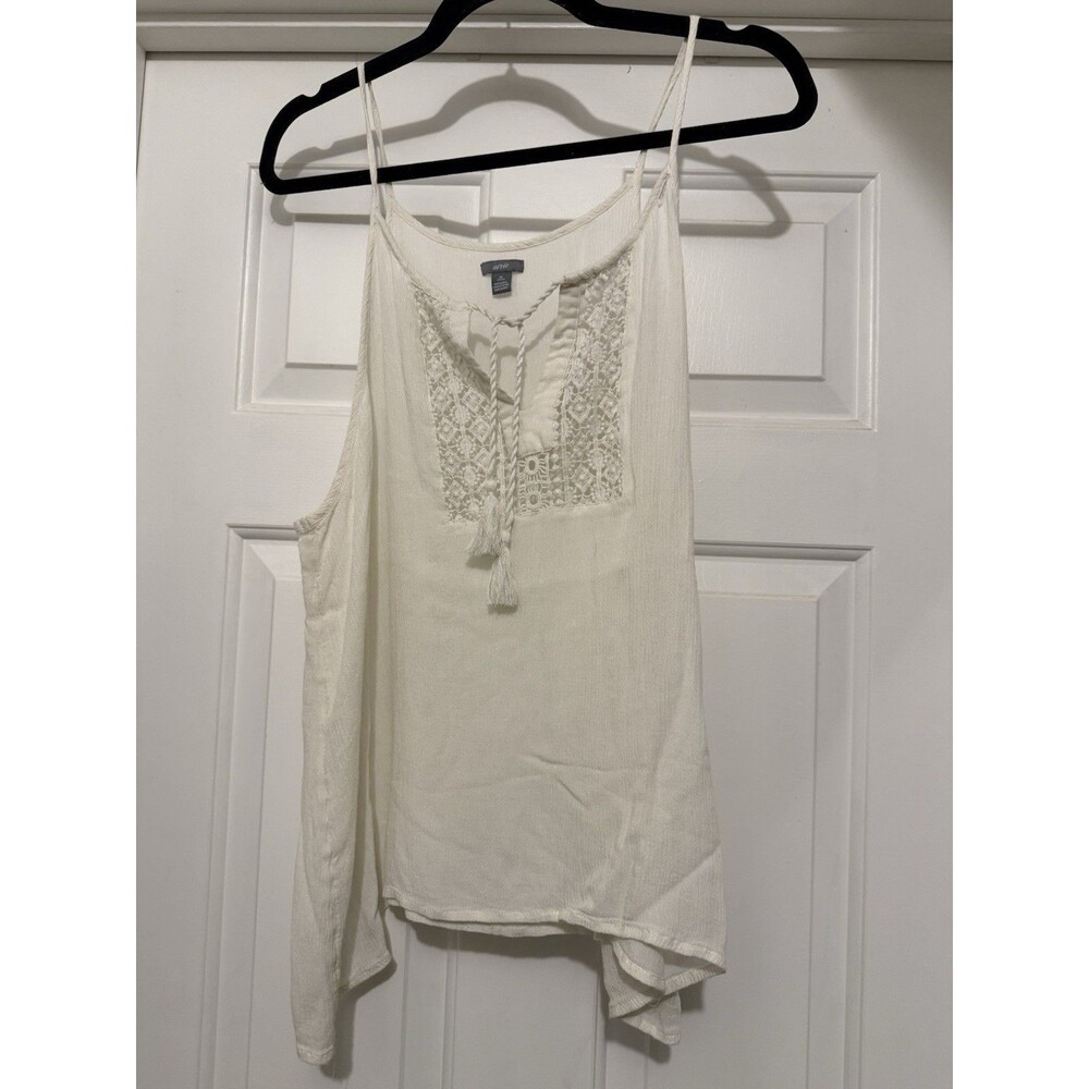 Aerie White Tank Top Lace Details Tassel Tie Front Size XL Bohemian